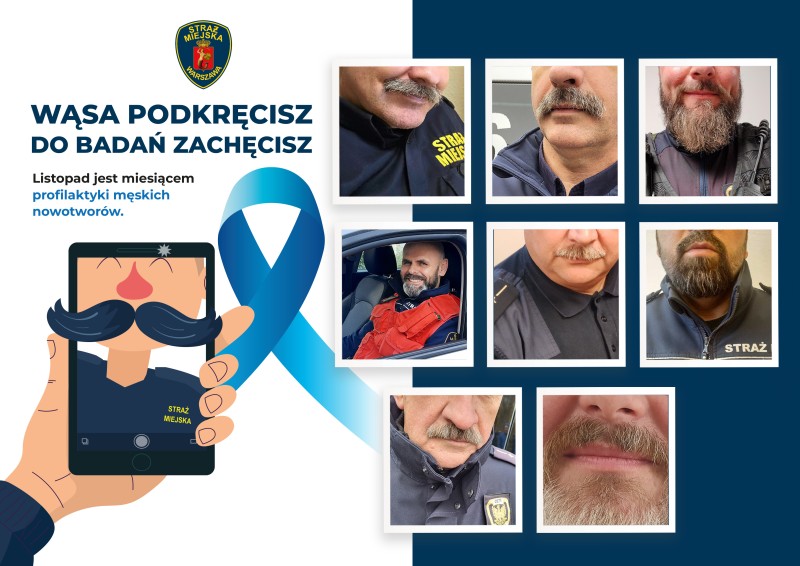Plakat promujący badania profilaktyczne w ramach akcji "Movember".